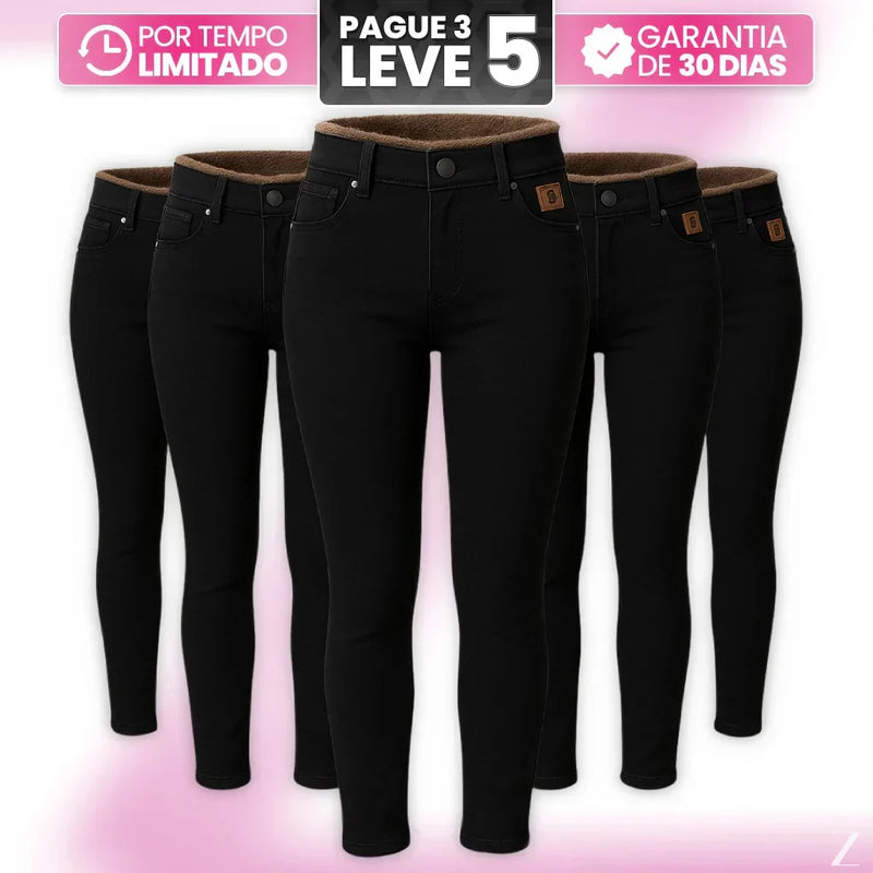 |Leve 5, Pague Só 3| Kit de Calças Femininas Skinny Liana de Cintura Alta em Veludo com Poliéster, Elastano & Spandex