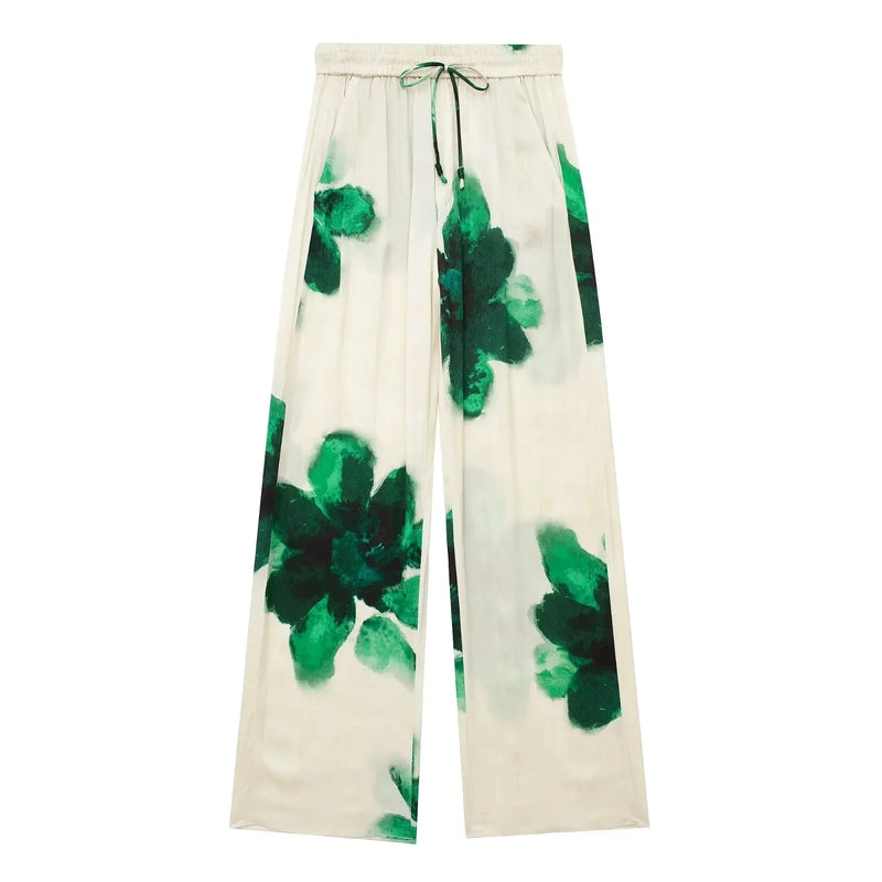 Conjunto Floral, Blusa com Manga Longa e Calça Pantalona - DermeBela