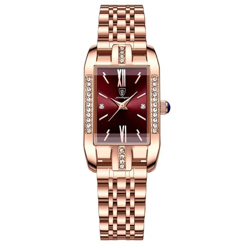 Relógio Feminino Luxo com Strass e Design Retangular